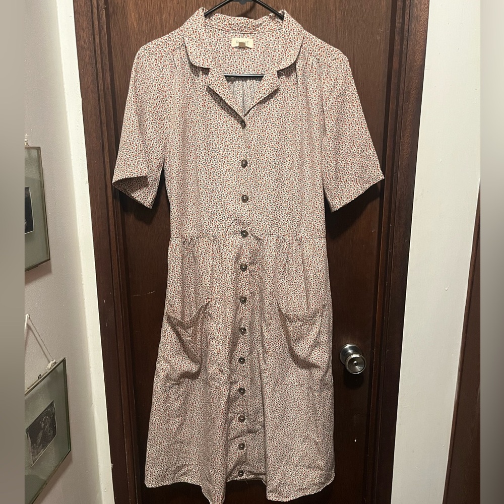 Roolee Button-Up Dress in Cream and Brown